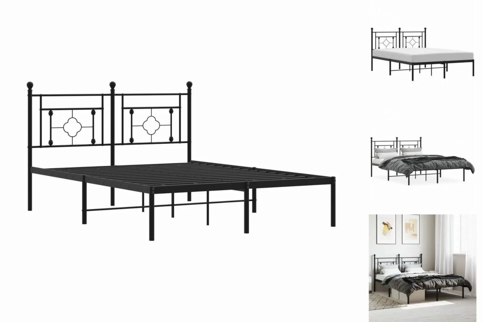 vidaXL Bettgestell Bettgestell mit Kopfteil Metall Schwarz 135x190 cm Bett günstig online kaufen