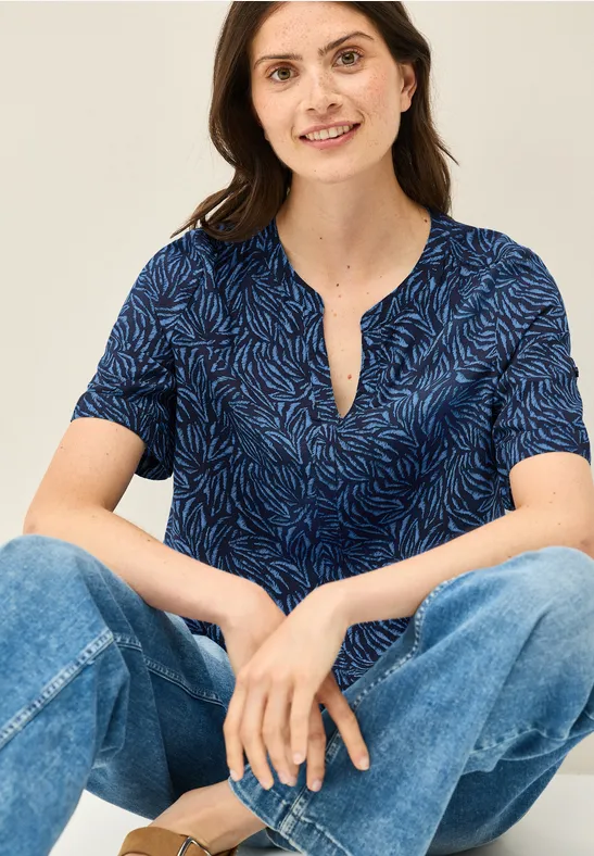 Gemusterte Split Neck Bluse günstig online kaufen