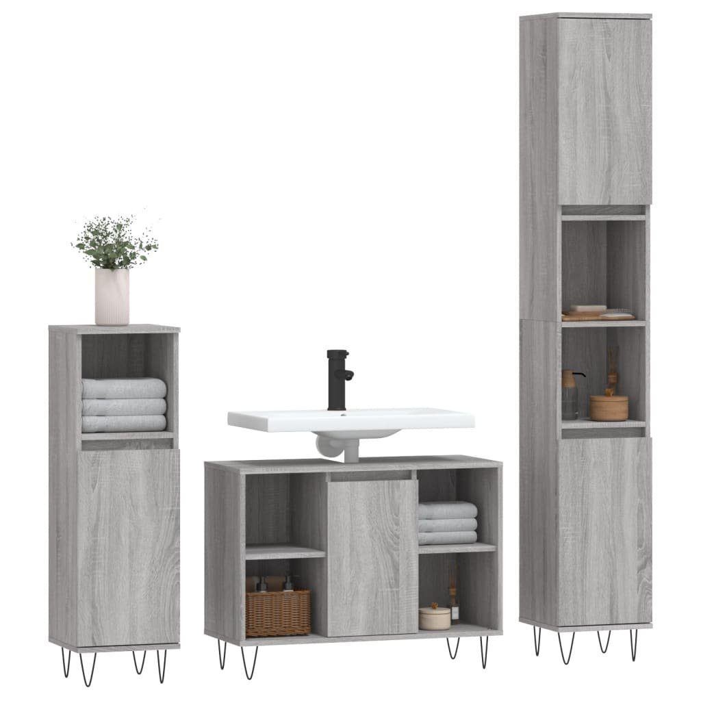 vidaXL Badezimmer-Set 3-tlg. Badmöbel-Set Grau Sonoma günstig online kaufen