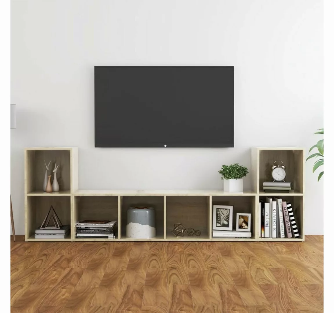 vidaXL TV-Schrank 3-tlg. TV-Schrank-Set Sonoma-Eiche Holzwerkstoff (1-St) günstig online kaufen