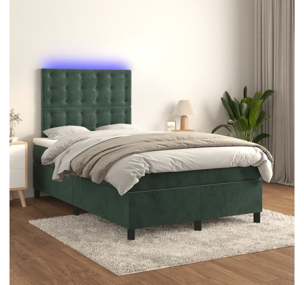 vidaXL Boxspringbett, Boxspringbett mit Matratze & LED Dunkelgrün 120x200 c günstig online kaufen