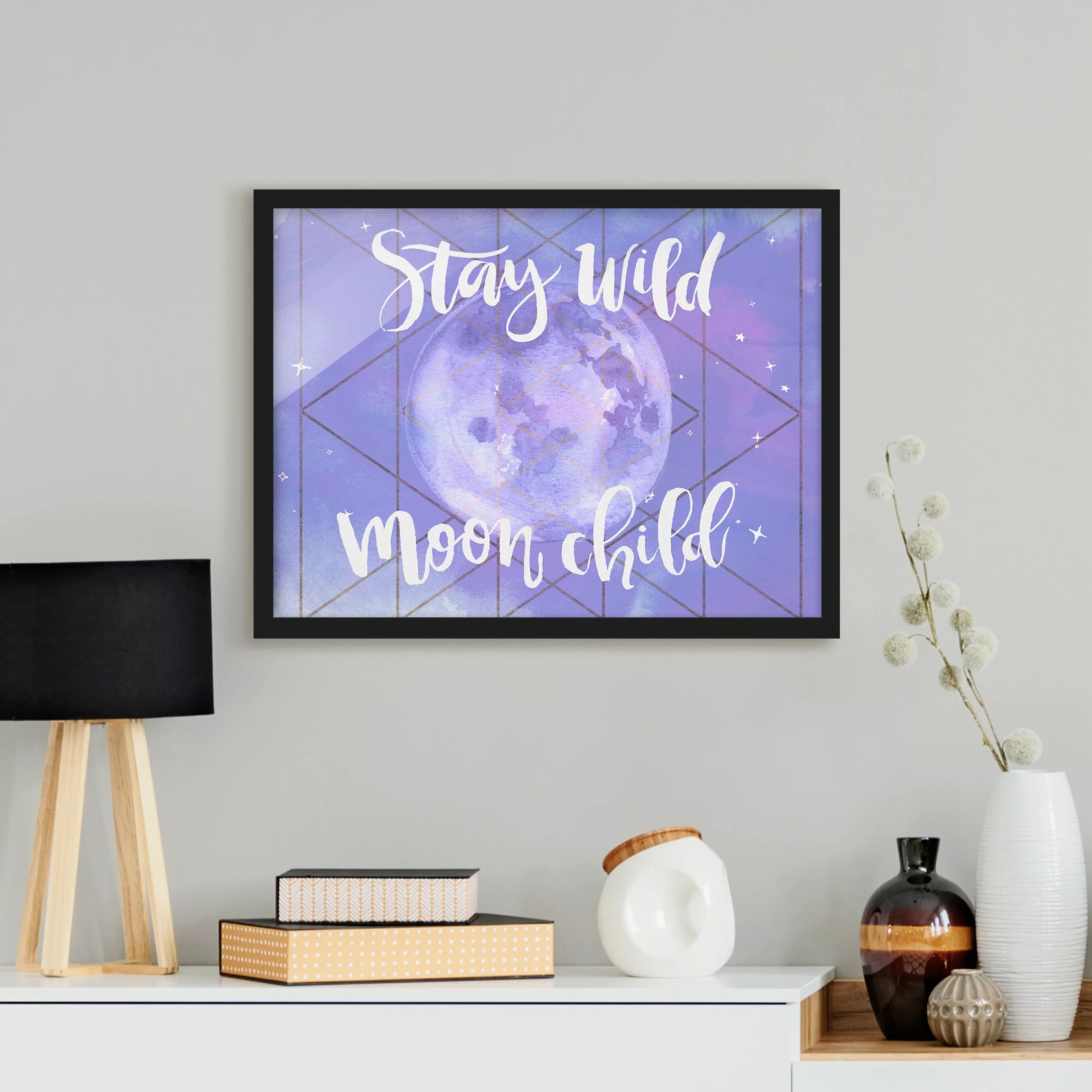 Bild mit Rahmen - Querformat Mond-Kind - Stay wild günstig online kaufen