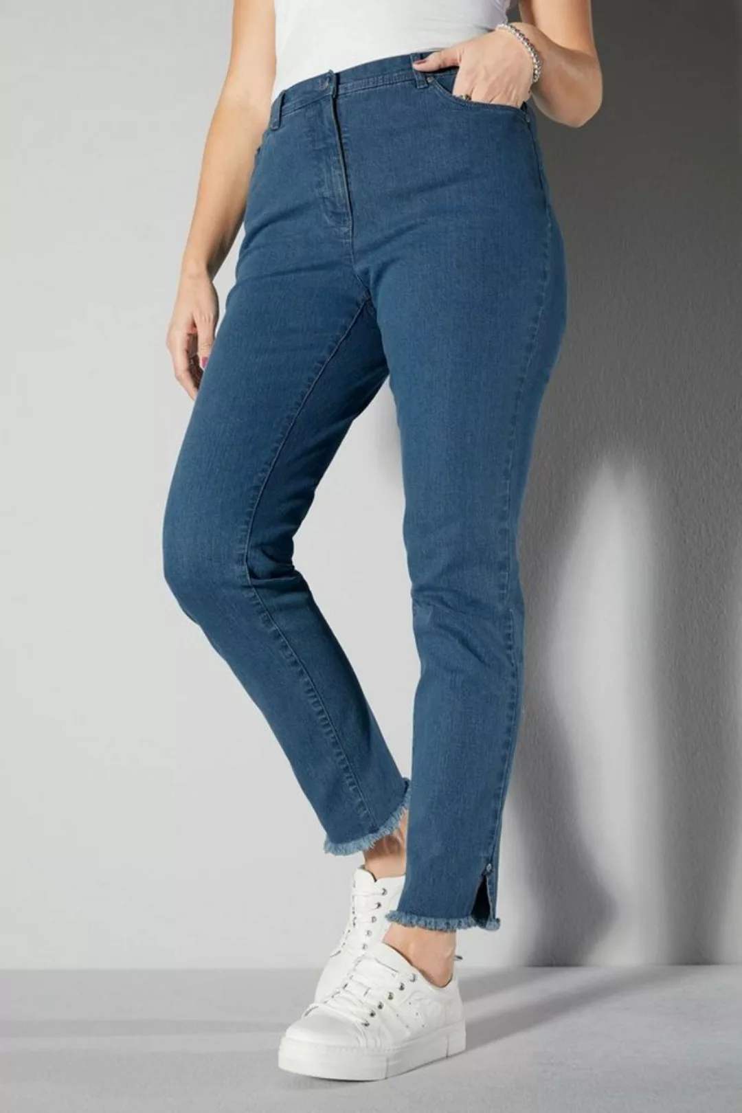 MIAMODA Regular-fit-Jeans Jeans Slim Fit Fransensaum mit Schlitz 5-Pocket günstig online kaufen