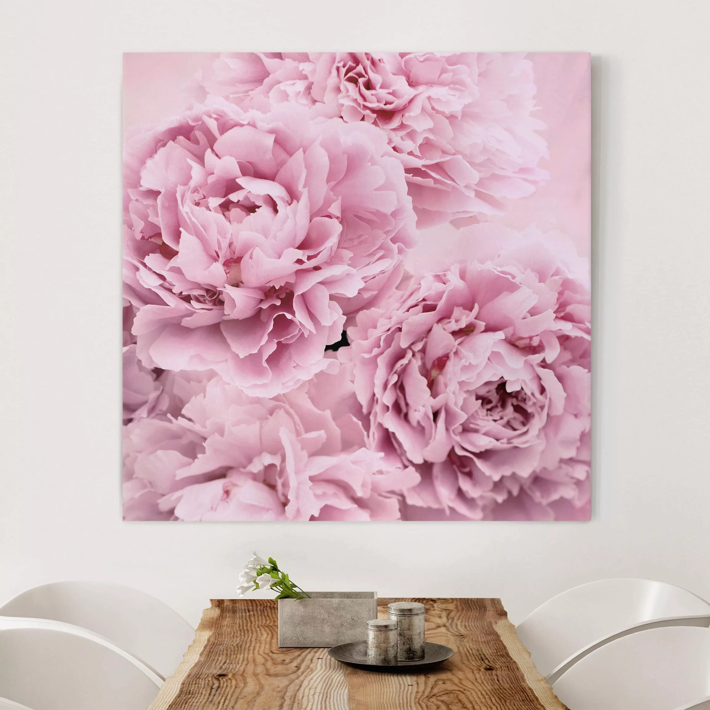 Leinwandbild Blumen - Quadrat Rosa Pfingstrosen günstig online kaufen