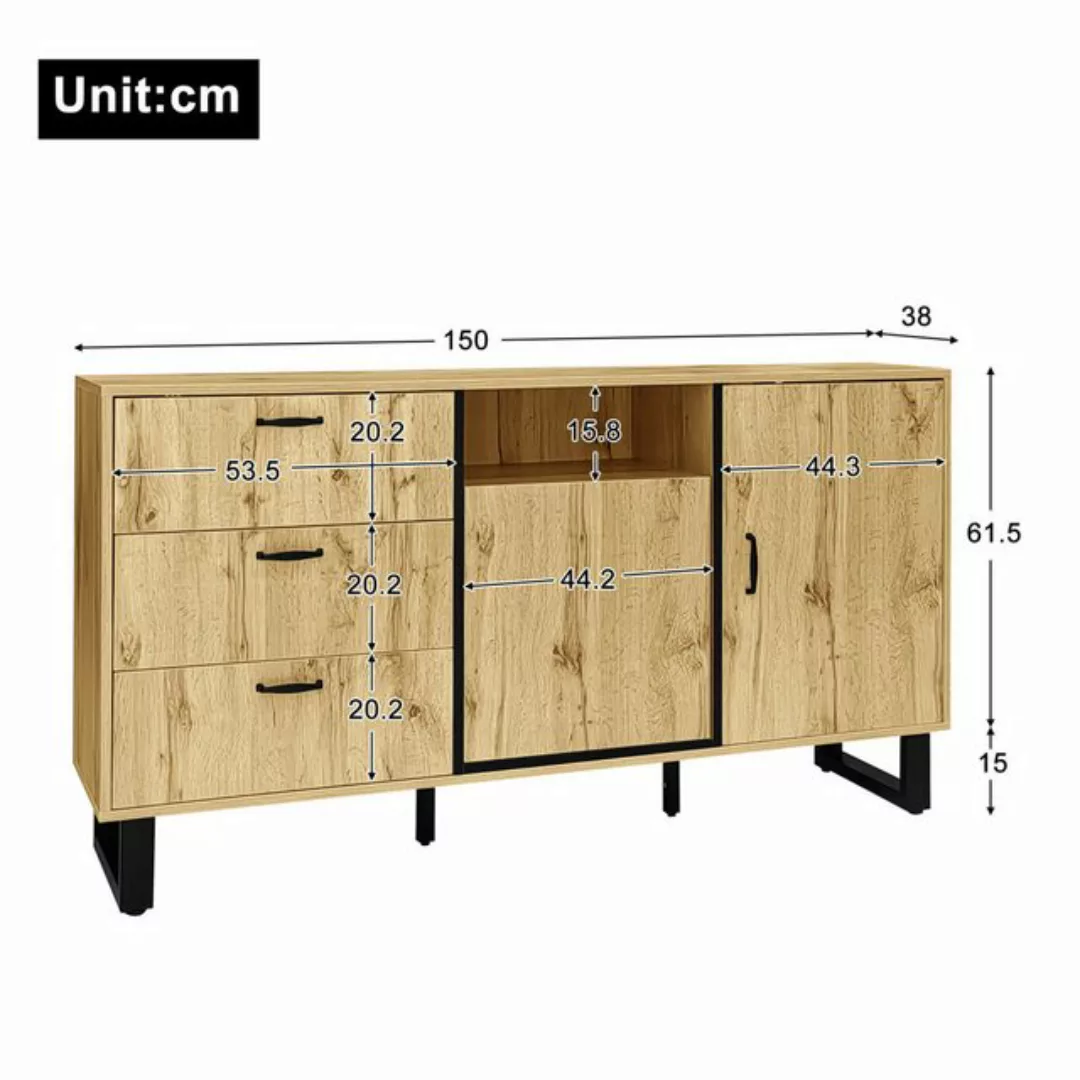 Furnishings Home Beistellschrank Holzschrank + 3 Schubladen + 5 Fächer + 2 günstig online kaufen