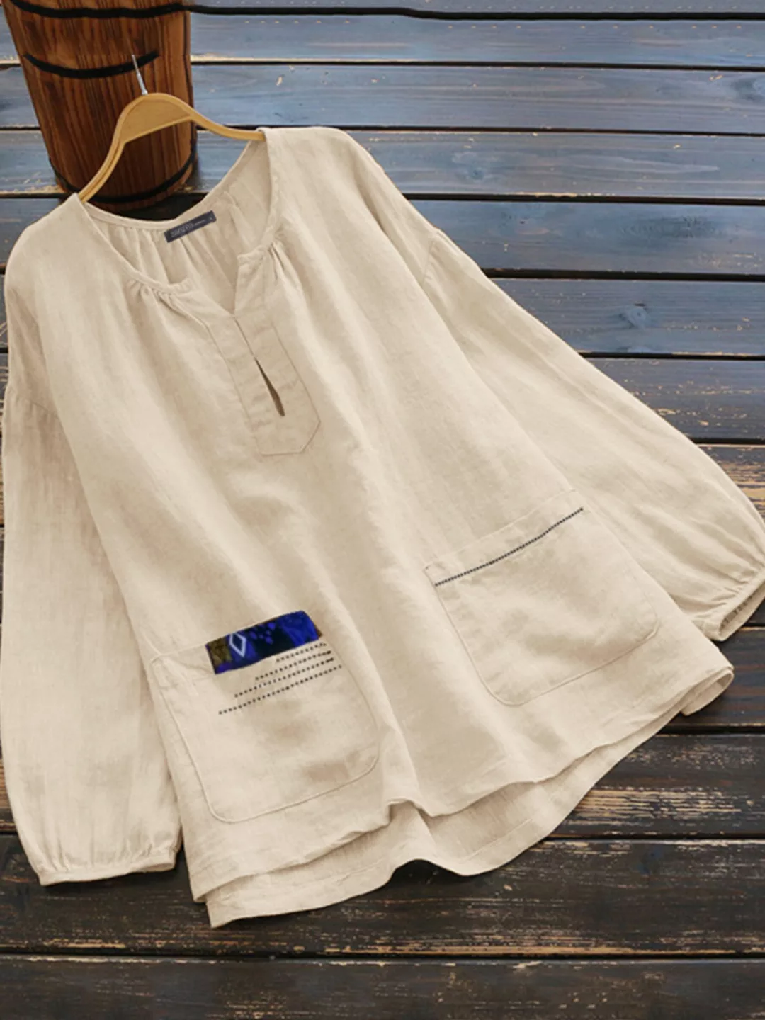 Lässige einfarbige Bluse mit V-Ausschnitt und langem Ärmel Plus Größe mit T günstig online kaufen