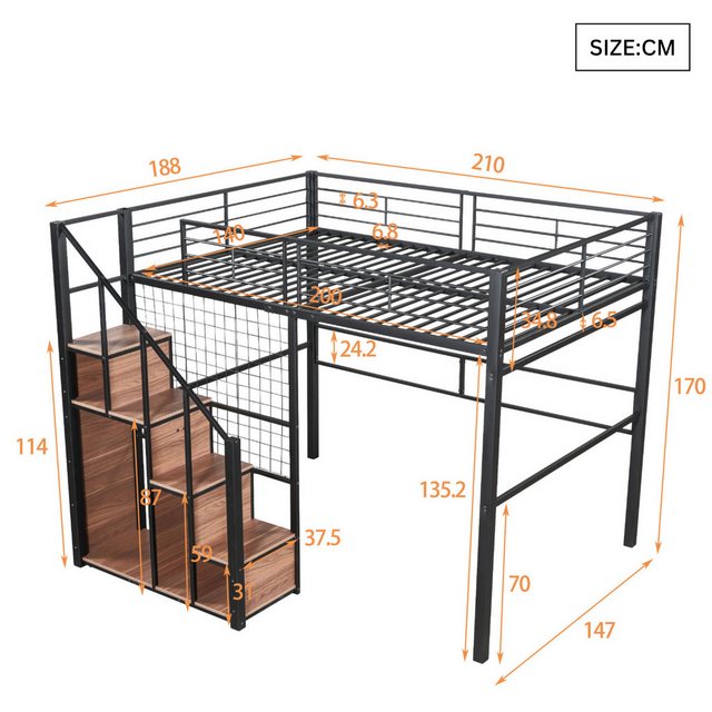 SeedWave Hochbett Metall-Hochbett mit Stauraum-Stufen, Etagenbett mit siche günstig online kaufen
