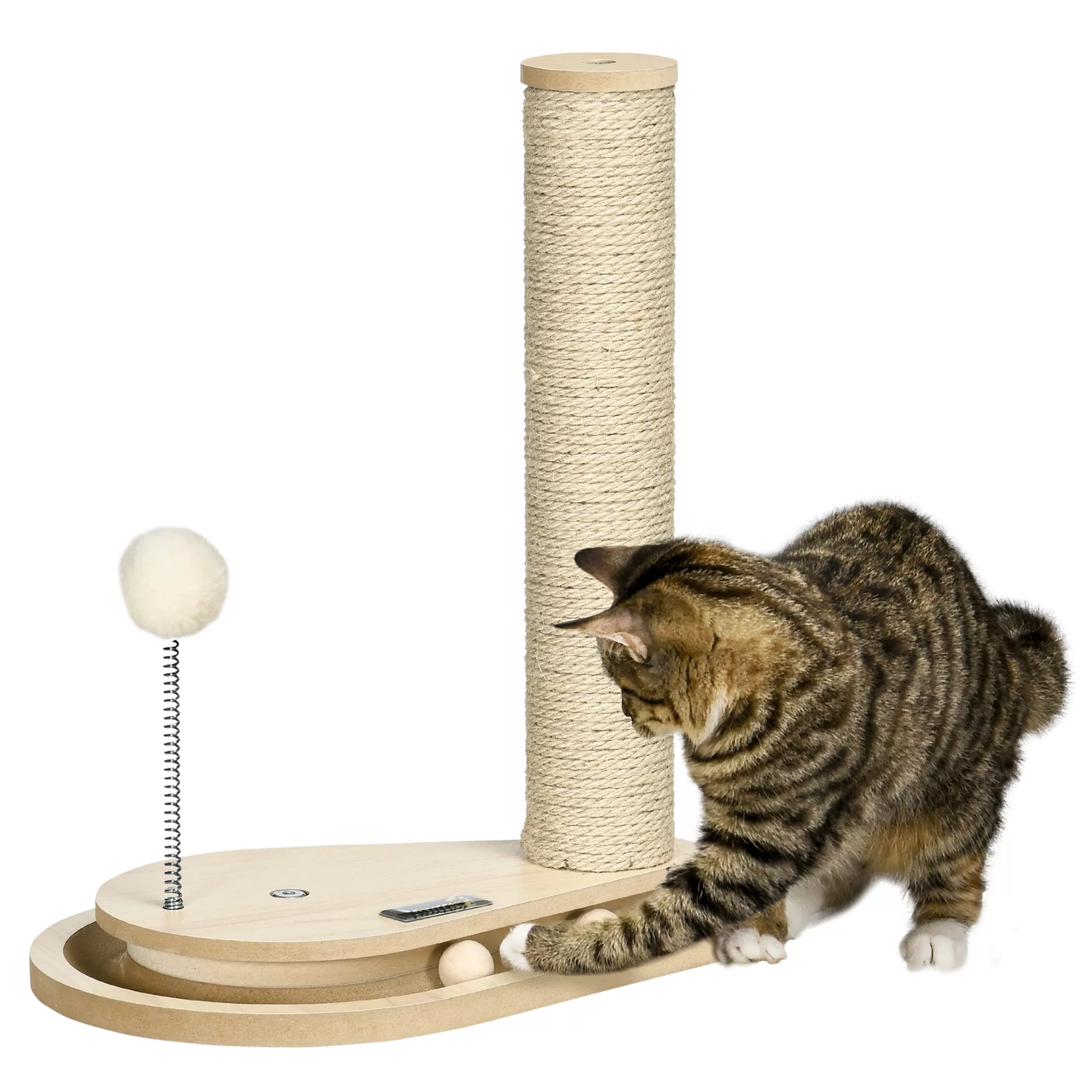 PawHut Kratzstamm für Katzen  40 cm, mit Holzkugel-Spielzeug & Drehscheibe, günstig online kaufen