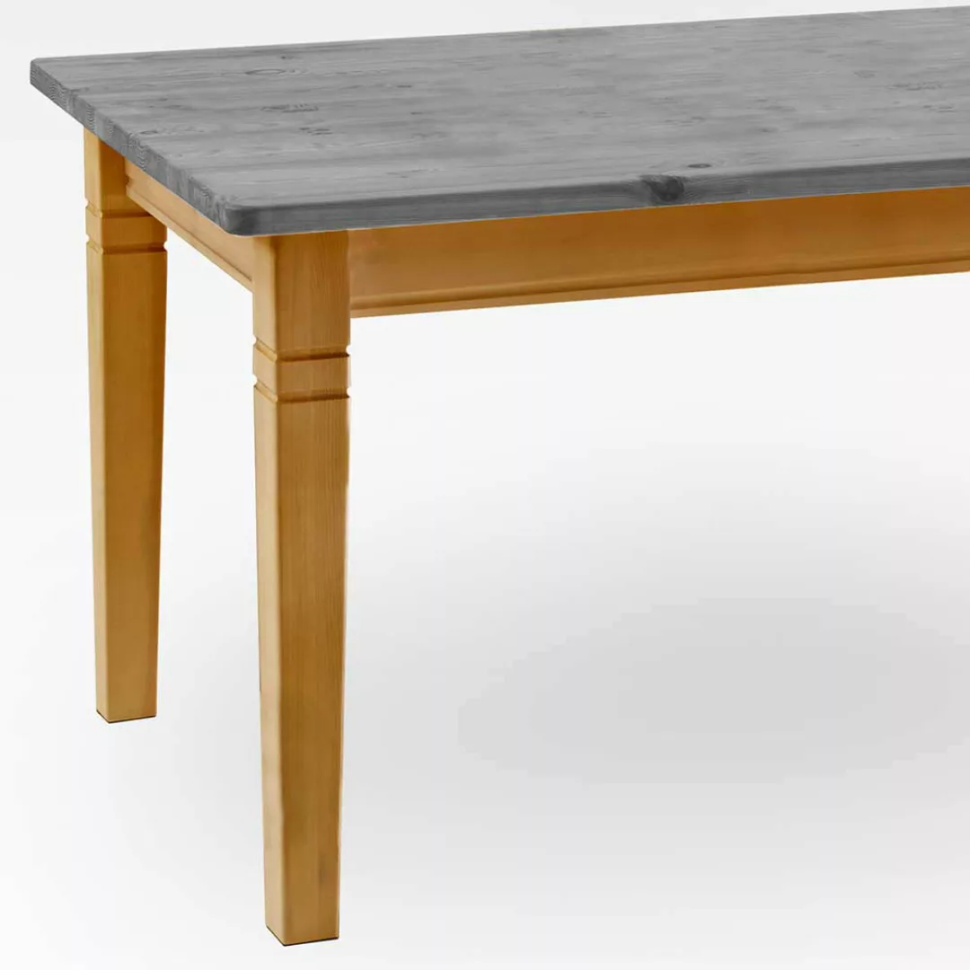 Landhaus Tisch aus Kiefer Massivholz grauer Tischplatte günstig online kaufen