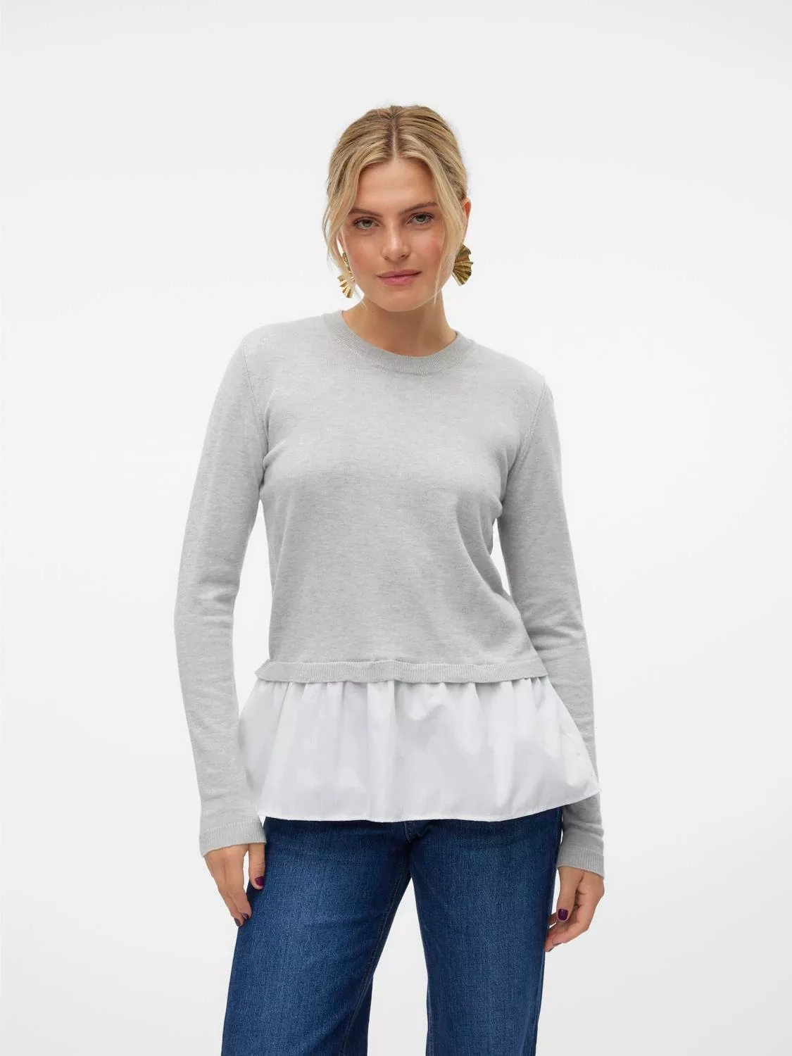 Vero Moda Rundhalspullover "VMJOSE LS O-NECK WVN MIX PULLOVER GA BOO" günstig online kaufen