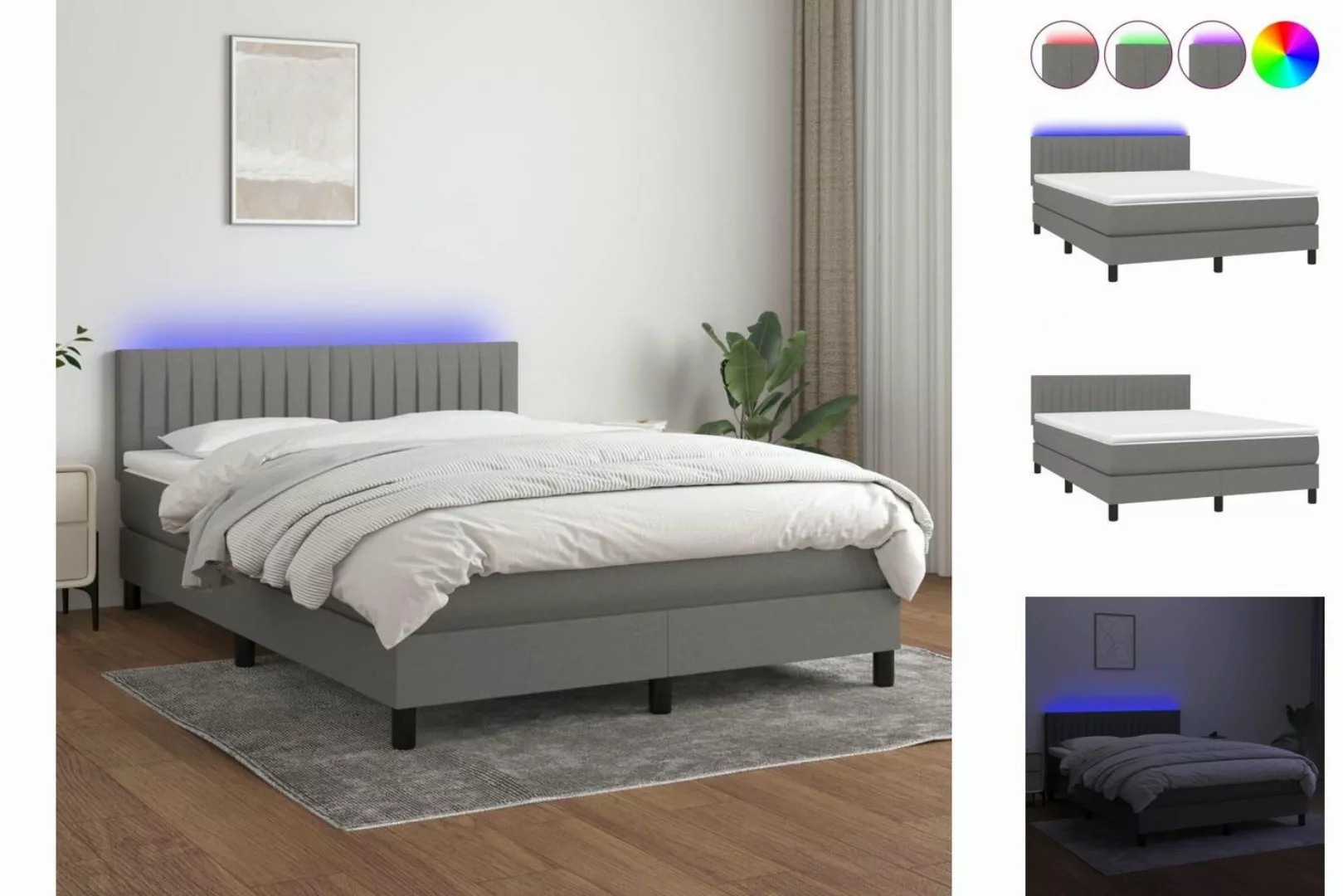 vidaXL Bettgestell Boxspringbett mit Matratze LED Dunkelgrau 140x200 cm Sto günstig online kaufen