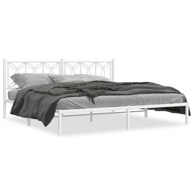 vidaXL Bett, Bettgestell mit Kopfteil Metall Weiß 193x203 cm günstig online kaufen