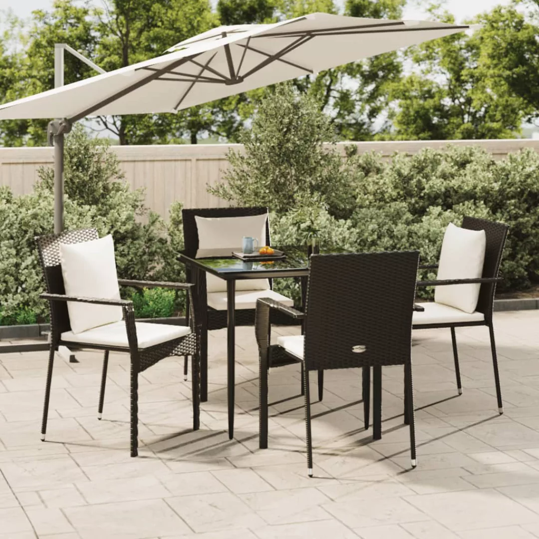 Vidaxl 5-tlg. Garten-essgruppe Mit Kissen Schwarz Poly Rattan günstig online kaufen