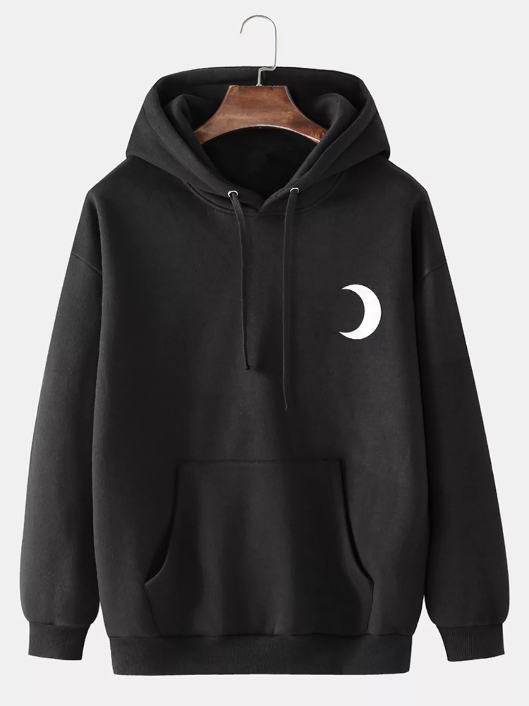 Reflective Moon Graphic Back Print Baumwollvlies-Pullover für Herren günstig online kaufen