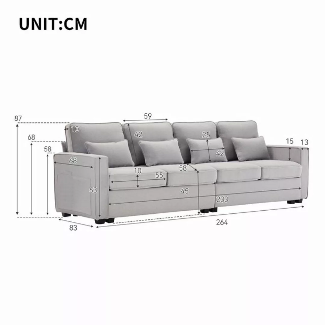 Ulife Sofa Multifunktionales 4-Sitzer-Leinensofa, 1 Teile, mit Relaxfunktio günstig online kaufen