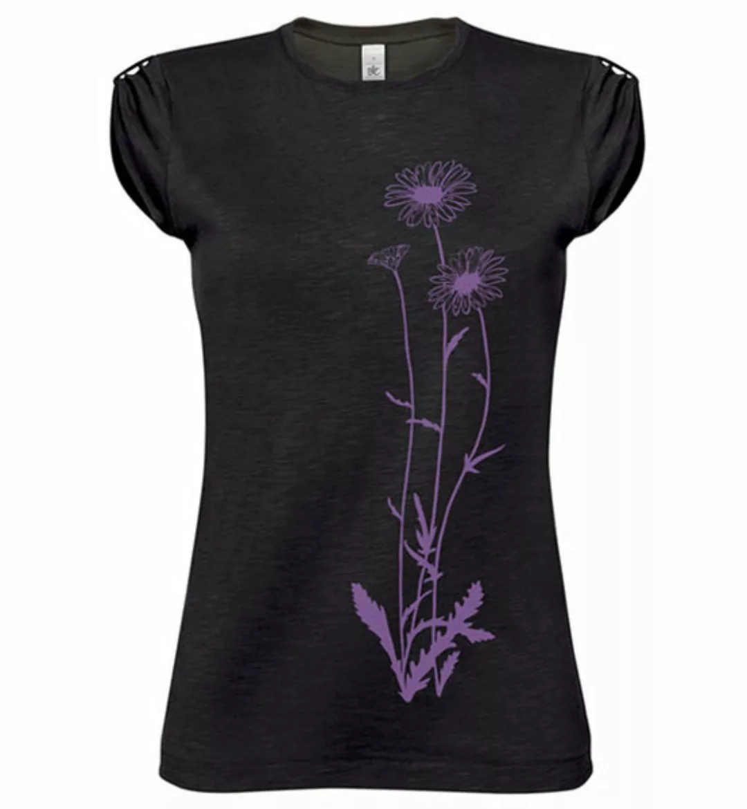 Blumen Top / T-shirt In Schwarz Und Violett / Lila Für Frauen günstig online kaufen