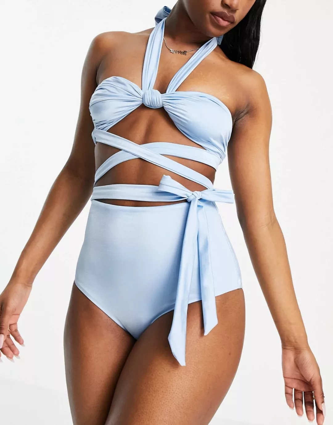 ASOS DESIGN – Bikinihose in Blau mit hoher Taille günstig online kaufen