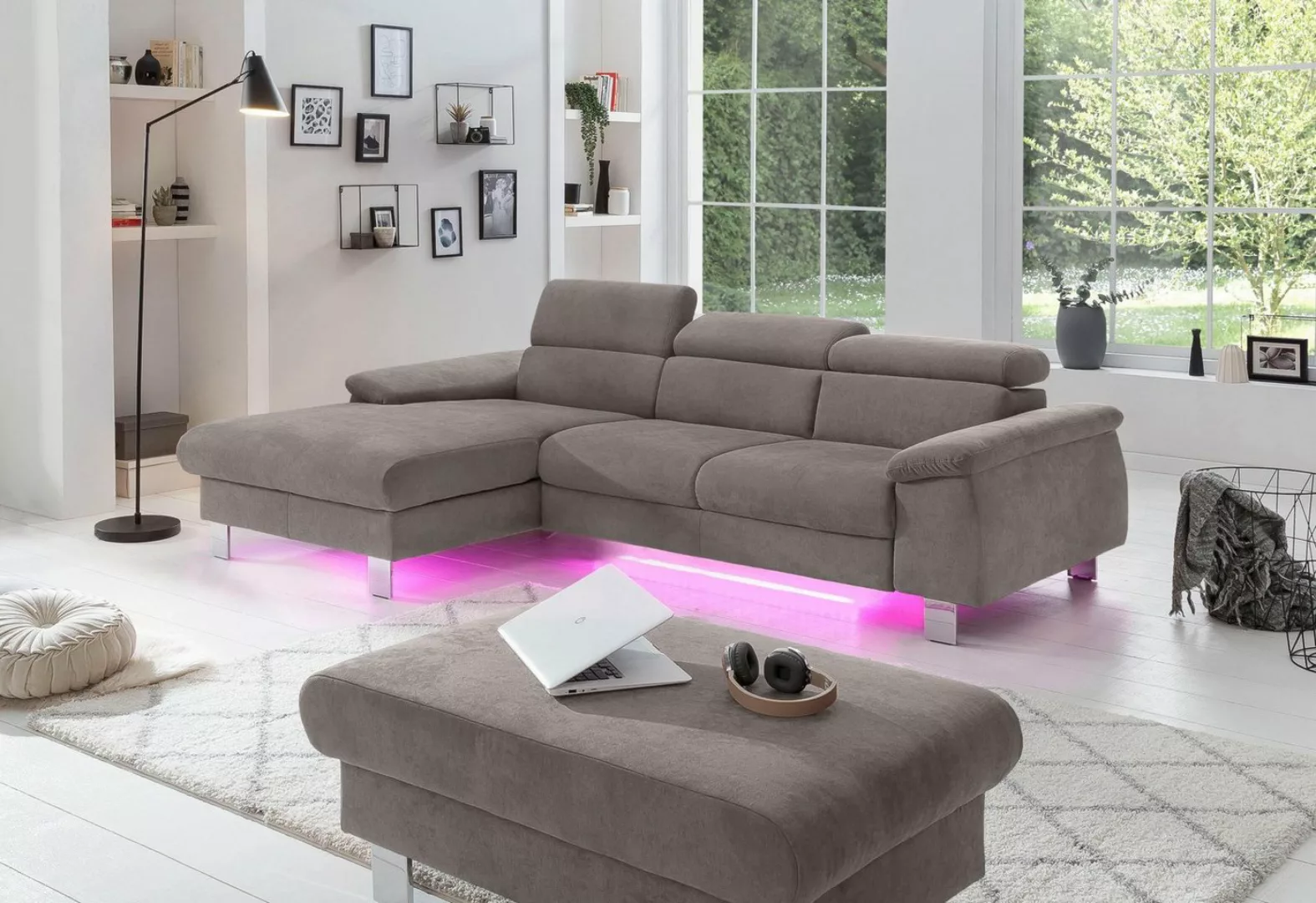 COTTA Ecksofa Komaris, Ecksofa, wahlweise mit RGB-LED-Beleuchtung und Bettf günstig online kaufen