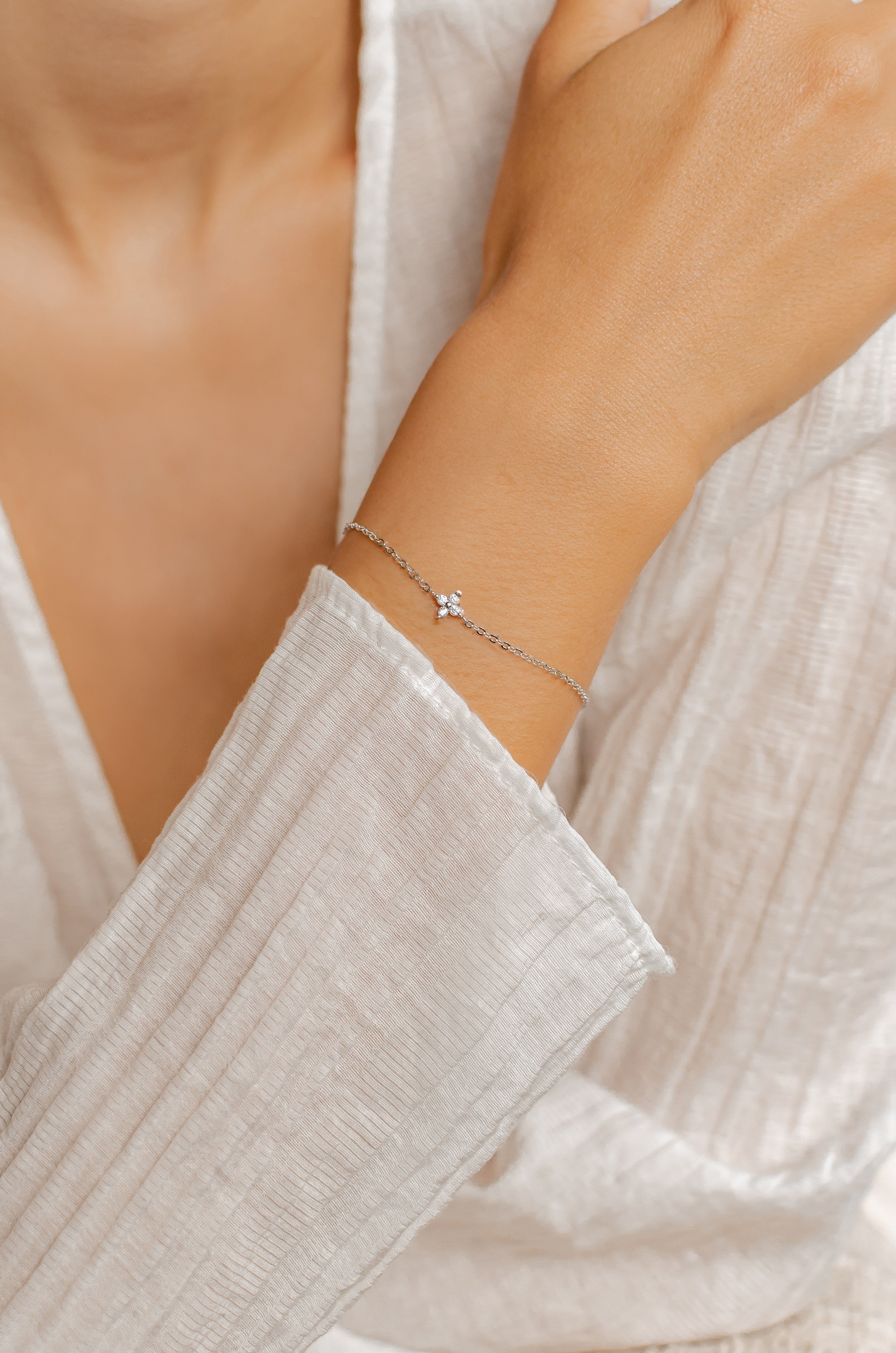 Hey Happiness Silberarmband Blume Zirkon Kettchen, günstig online kaufen