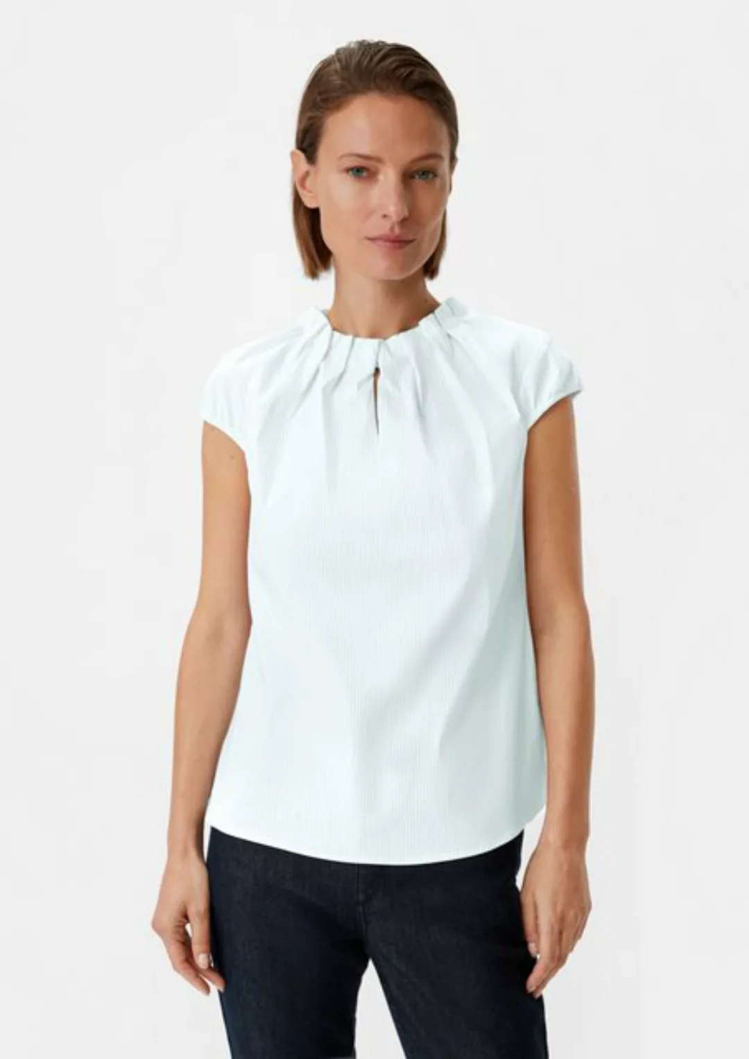Comma Kurzarmbluse Popeline-Bluse aus Baumwollmix Raffung günstig online kaufen