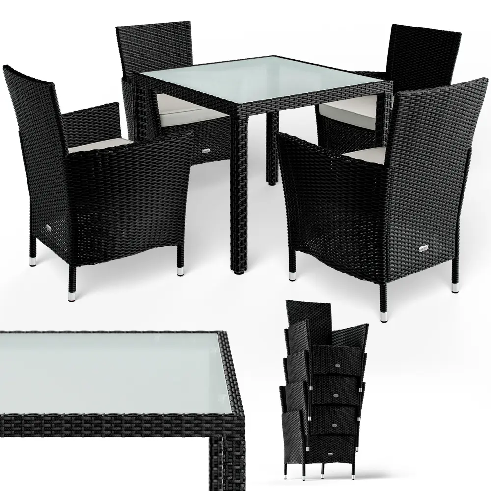 Polyrattan Garten-Sitzgruppe Bali 5-tlg Schwarz günstig online kaufen