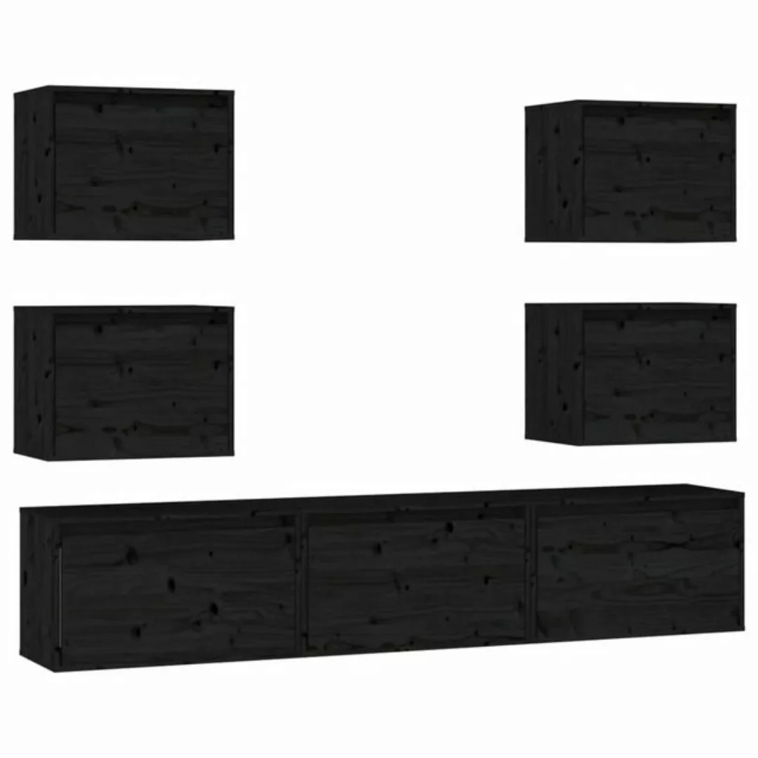 vidaXL TV-Schrank TV-Schränke 7 Stk. Schwarz Massivholz Kiefer (7-St) günstig online kaufen