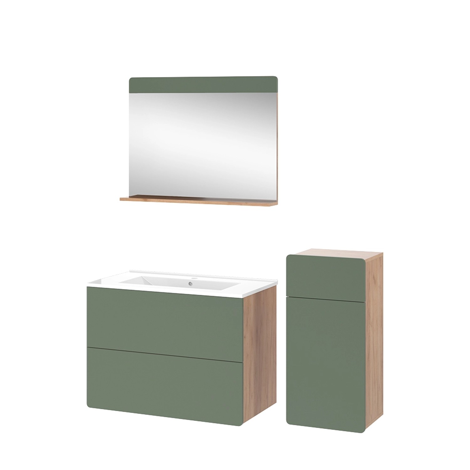 Vicco Badmöbel-Set Izan Goldkraft Eiche/Grün 4 Teile mit Midischrank günstig online kaufen
