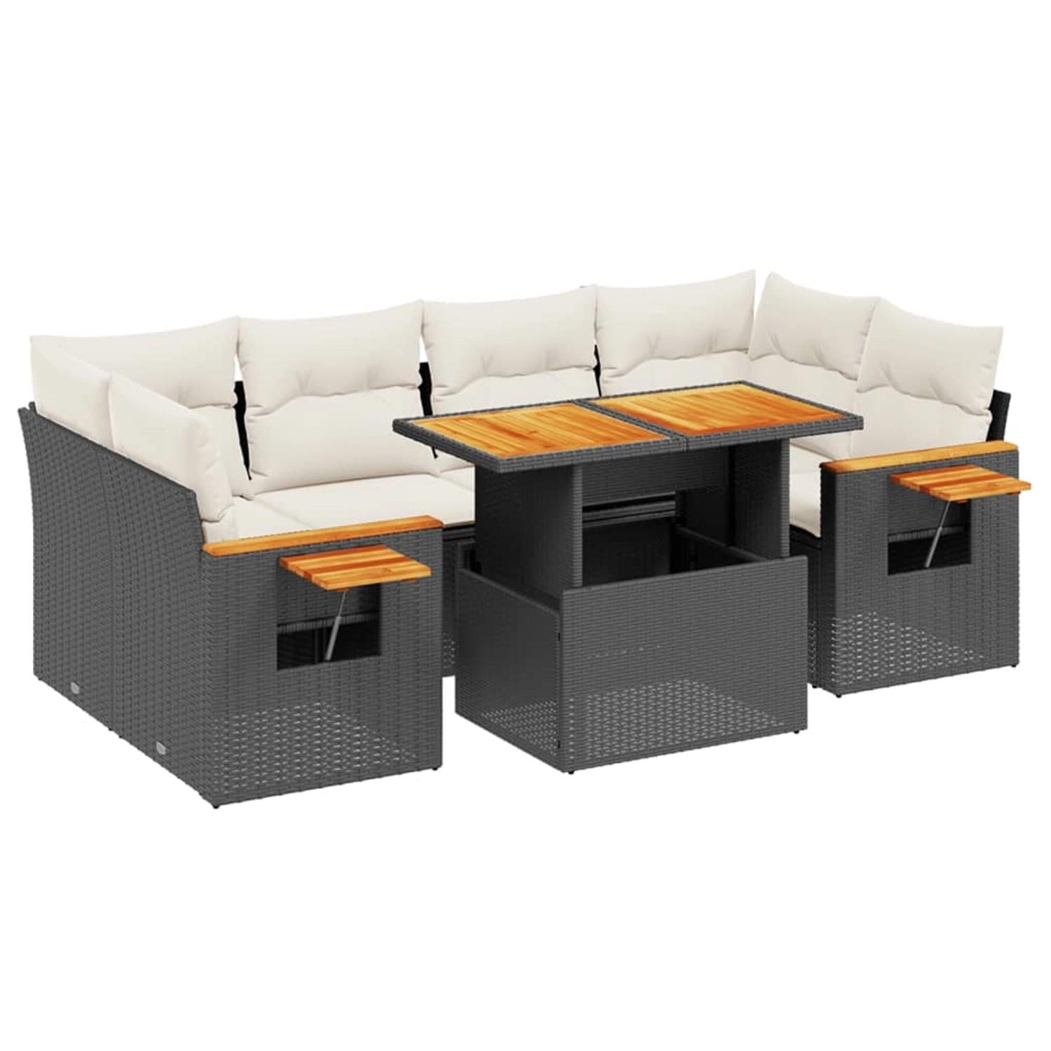 vidaXL 7-Tlg Garten-Sofagarnitur mit Kissen Schwarz Poly Rattan 3273415 günstig online kaufen