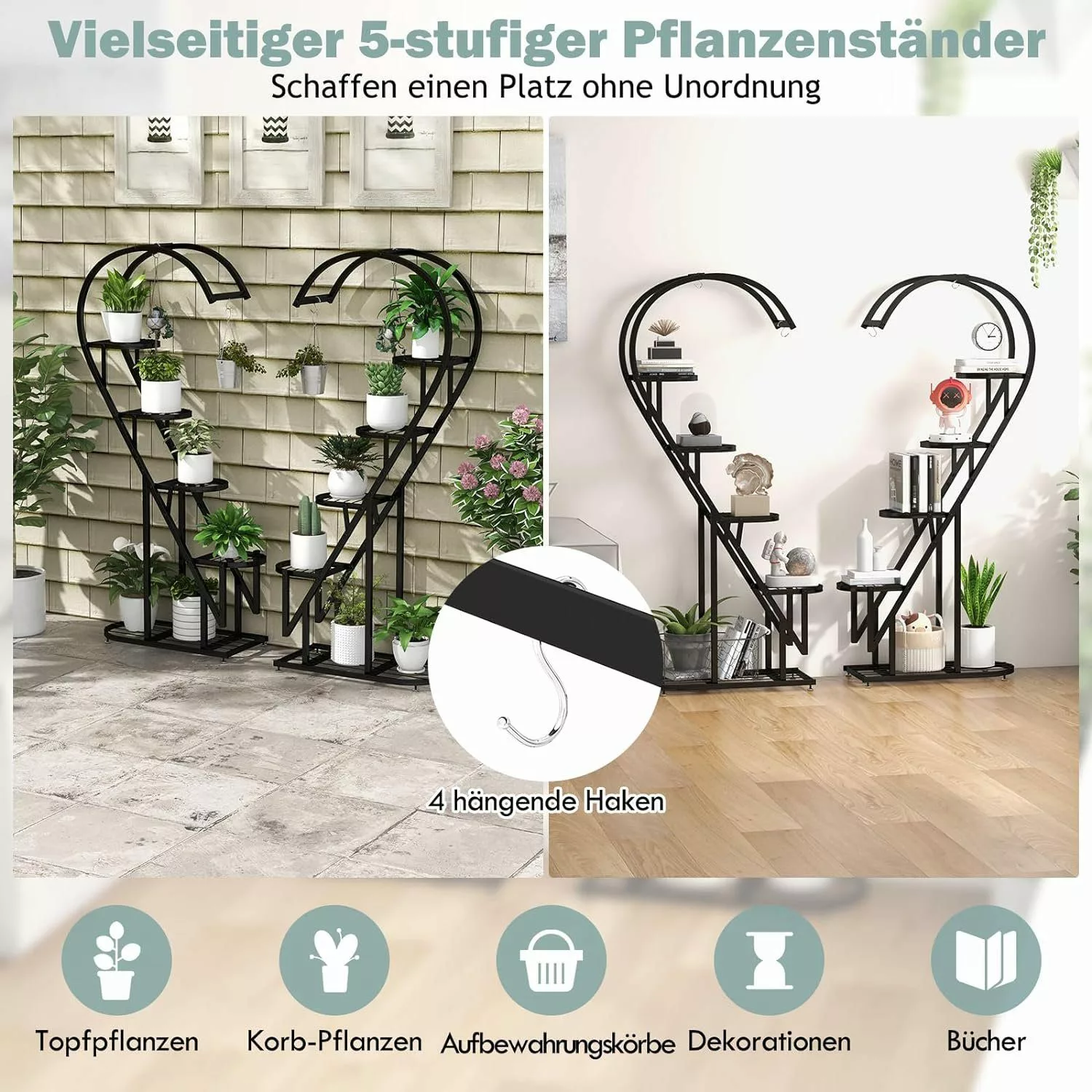 KOMFOTTEU Blumenständer 5-stufiger Metall-Pflanzenständer, mit 4 günstig online kaufen
