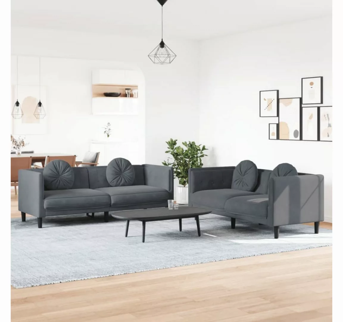 vidaXL Sofa Sofagarnitur Set mit Kissen Samt, 2-tlg., Dunkelgrau günstig online kaufen