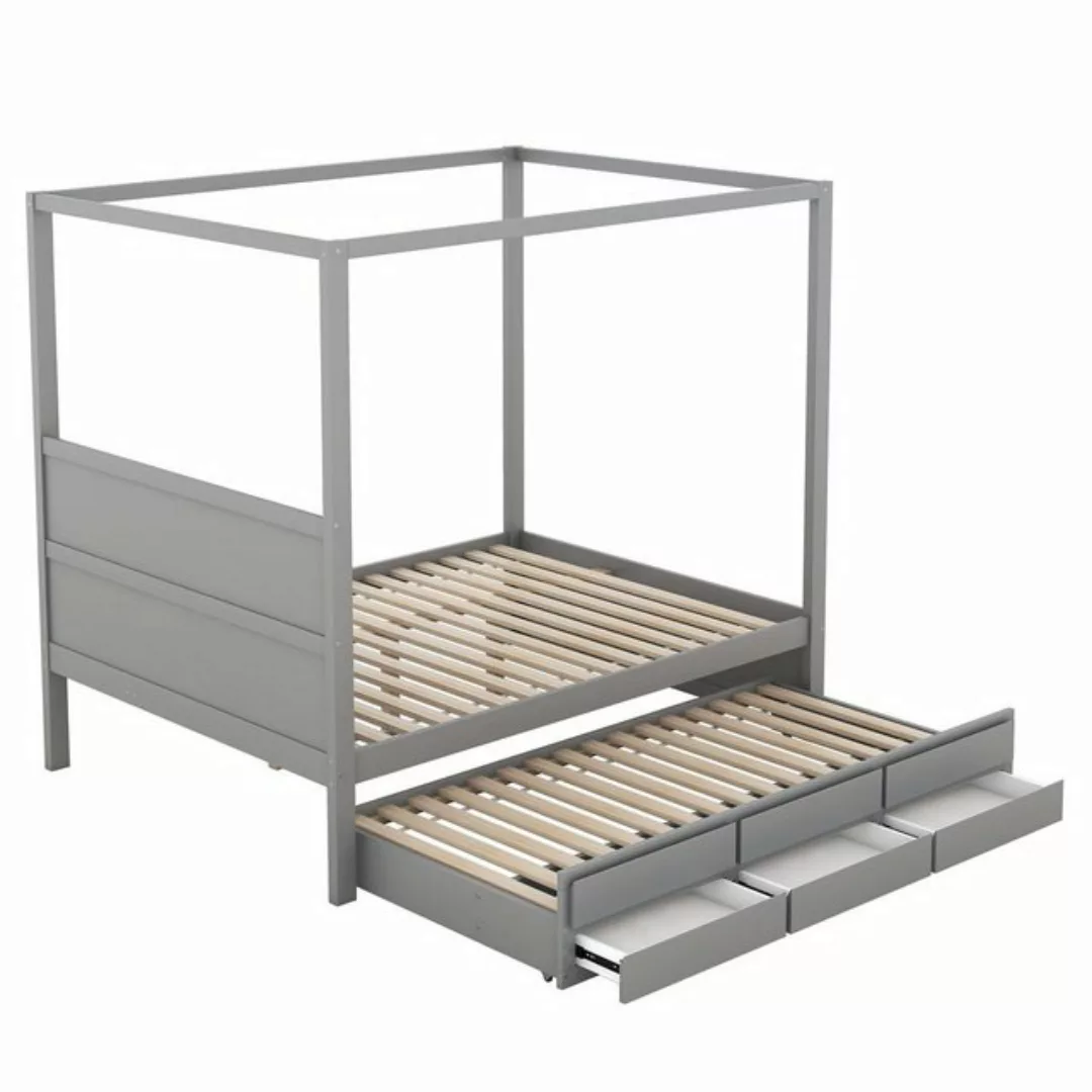 REDOM Funktionsbett 140 x 200 Himmelbett, Pritsche, Ausziehhare Liegeffäche günstig online kaufen