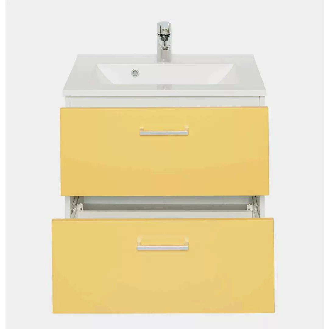 Waschbeckenschrank in Gelb und Weiß zwei Schubladen günstig online kaufen