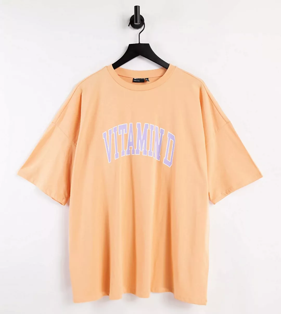 ASOS DESIGN Curve – Oversize-T-Shirt mit „Vitamin D“-Grafik in verwaschenem günstig online kaufen