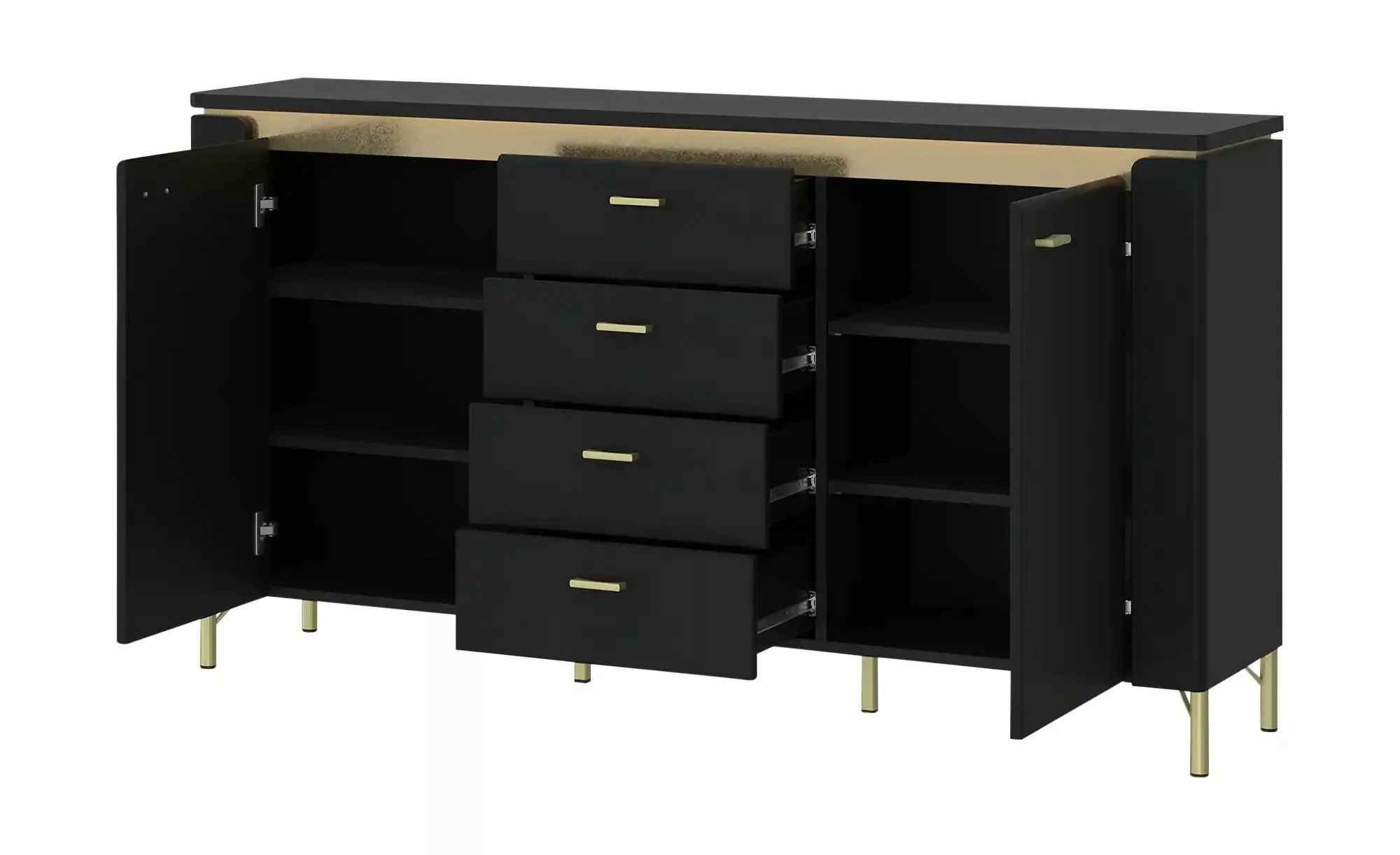 Sideboard mit Softclose Losini ¦ schwarz ¦ Maße (cm): B: 155,3 H: 87,3 T: 4 günstig online kaufen