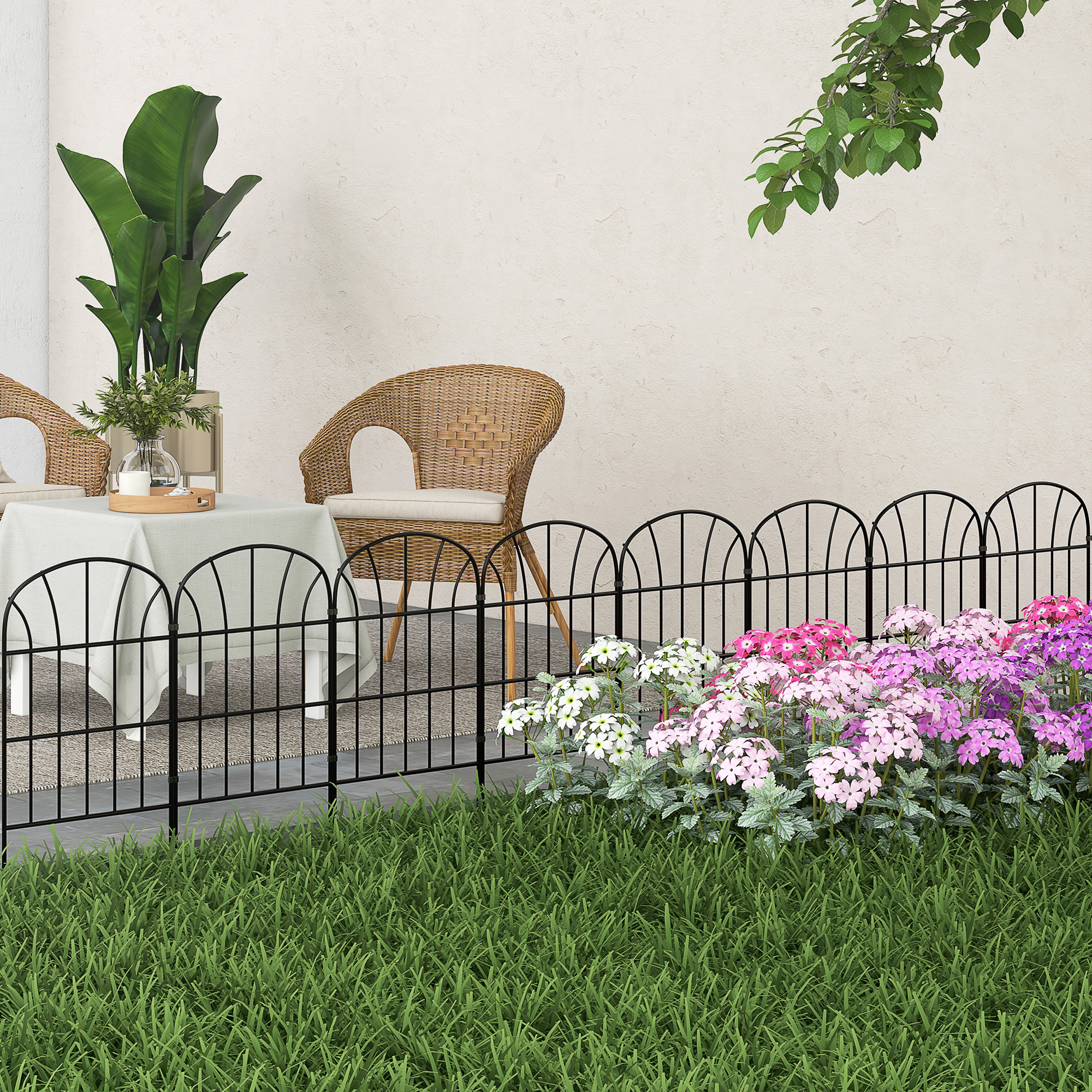 Outsunny Gartenzaun  Dekorativer Metallzaun mit Fuß, 8er Set, Steckzaun für günstig online kaufen