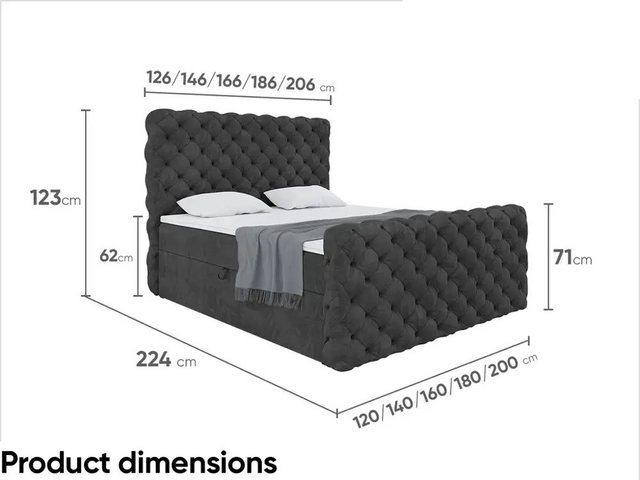 DB-Möbel Boxspringbett "RUBEN"mit Bettkasten - Gepolstert Doppelbett mit Ma günstig online kaufen