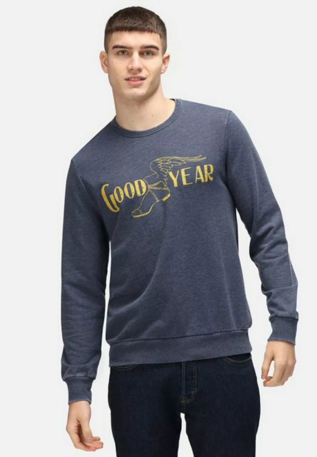 Recovered Sweatshirt Goodyear Vintage Mono Colour Logo Blue GOTS zertifizie günstig online kaufen