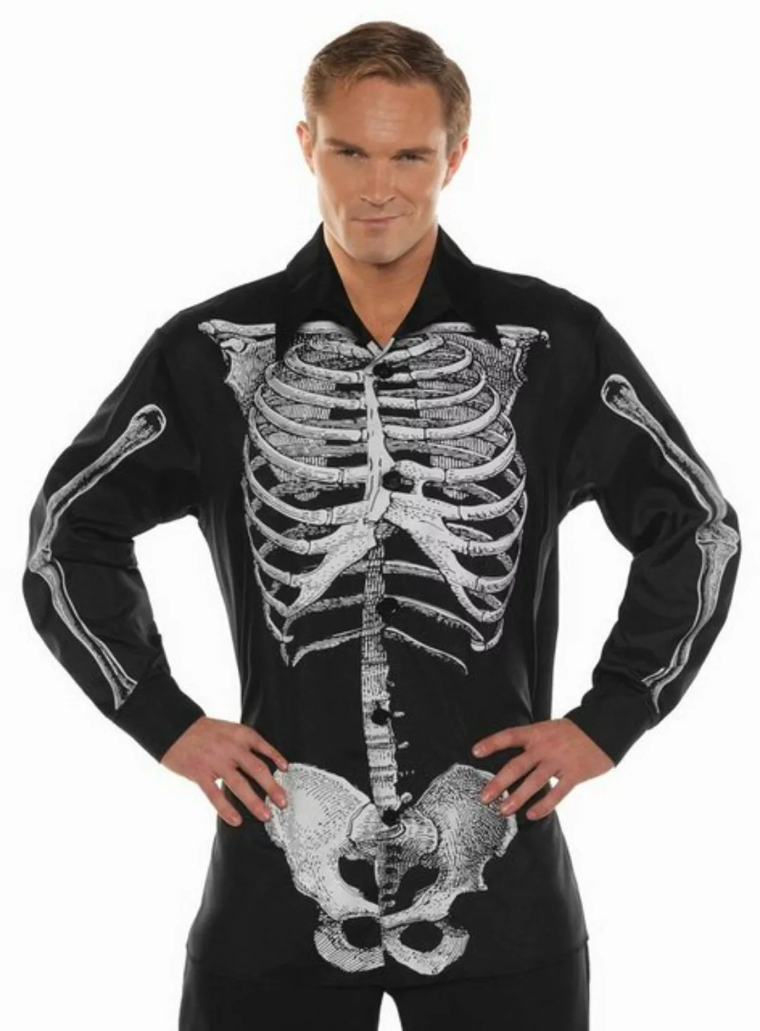 Underwraps T-Shirt Skelett Hemd Schwarzes Herrenhemd mit grau-weißem Knoche günstig online kaufen
