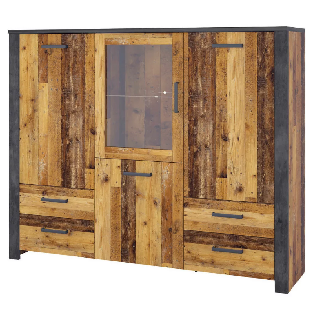 Highboardvitrine Oregon Old Wood Nachbildung Fresko Spanplatte B/H/T: ca. 1 günstig online kaufen