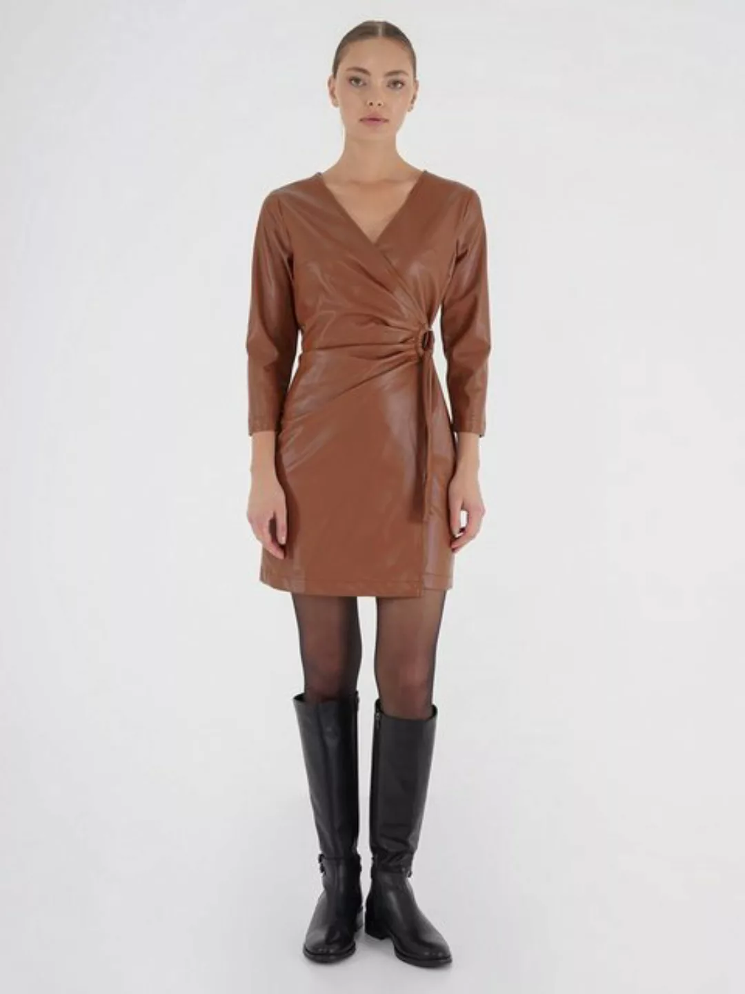 Freshlions Blusenkleid Freshlions Leather Dress braun M günstig online kaufen