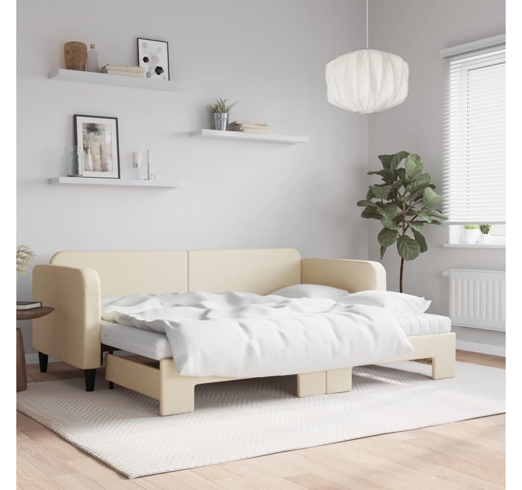 vidaXL Gästebett Gästebett Tagesbett Ausziehbar mit Matratzen Creme 80x200 günstig online kaufen