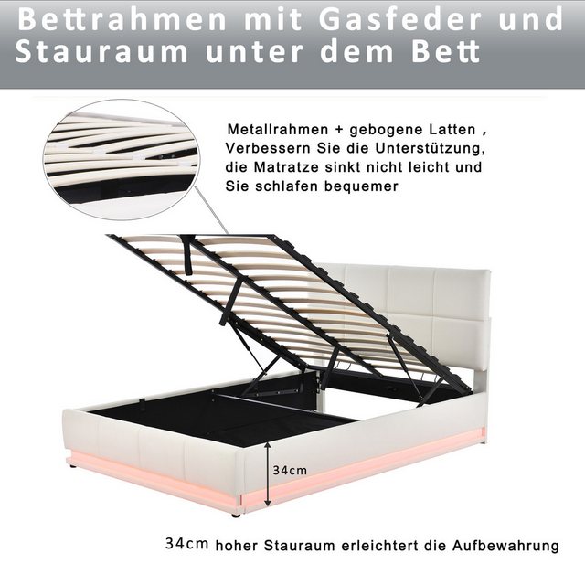 XDOVET Polsterbett Jugendbett 140x200 cm mit LED Beleuchtung & Hydraulisch, günstig online kaufen