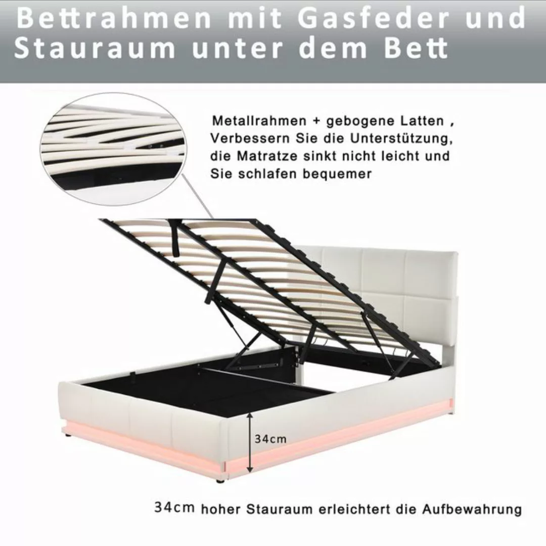 MODFU Polsterbett Doppelbett Stauraumbett Gästebett (mit LED Beleuchtung & günstig online kaufen