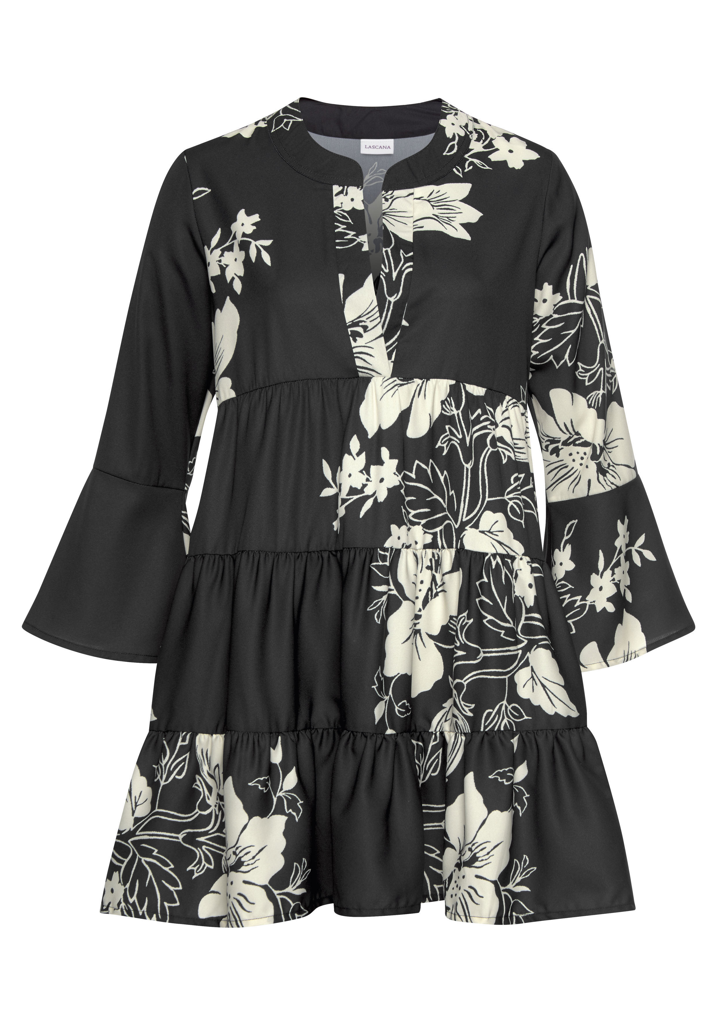 LASCANA Blusenkleid in weiter Form mit Volants und Blumenprint, Tunikakleid günstig online kaufen