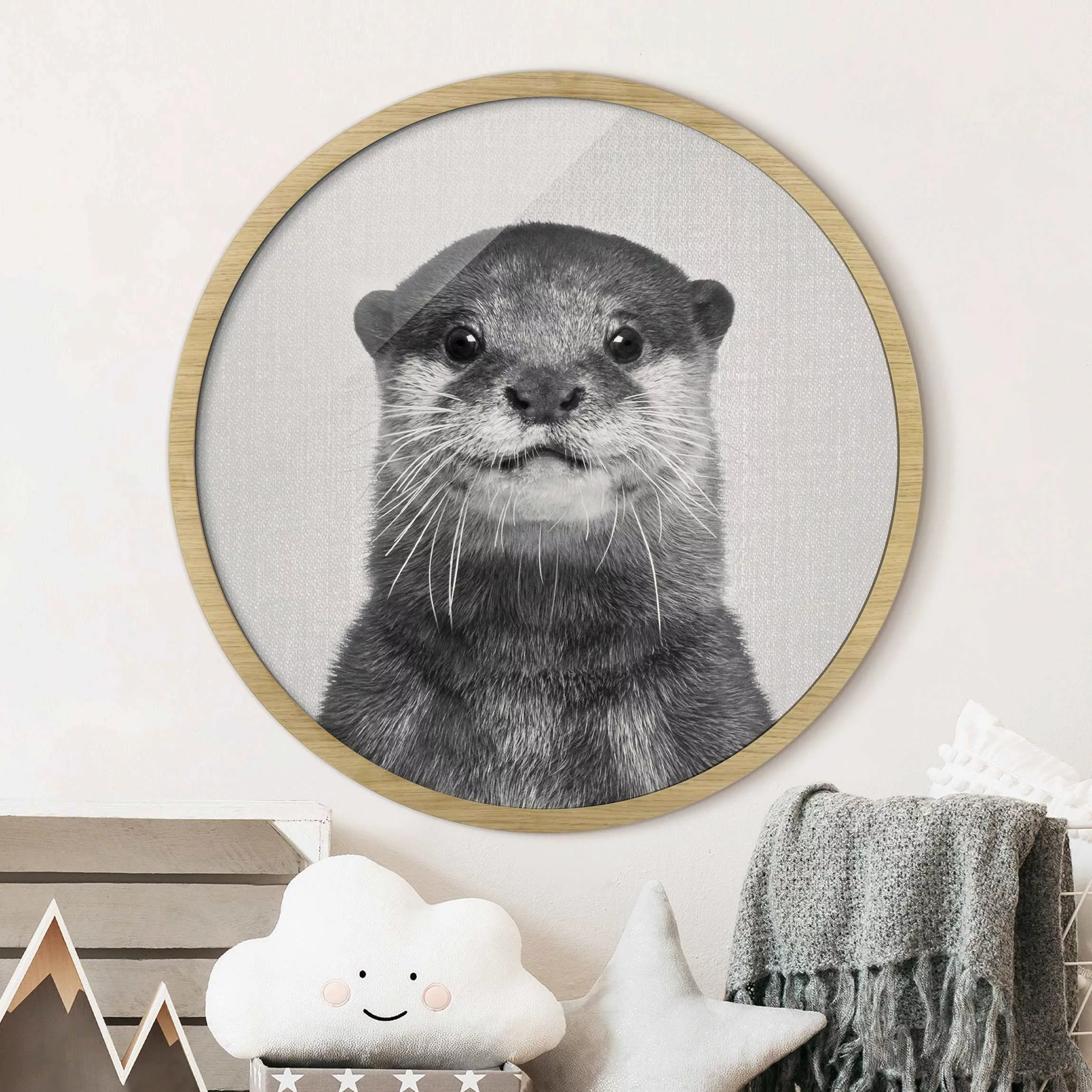 Rundes Gerahmtes Bild Otter Oswald Schwarz Weiß günstig online kaufen