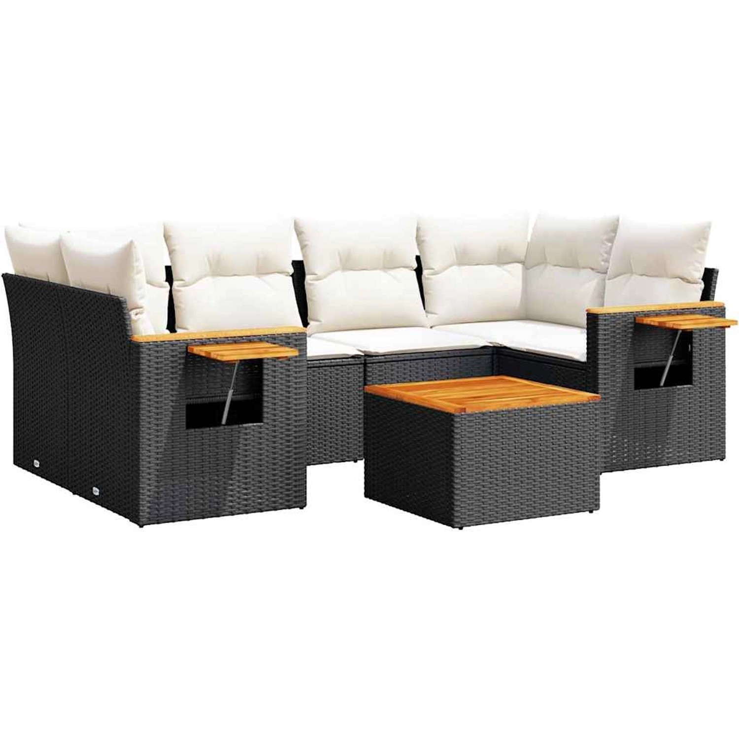 vidaXL 7-Tlg Garten-Sofagarnitur mit Kissen Schwarz Poly Rattan 3226637 günstig online kaufen