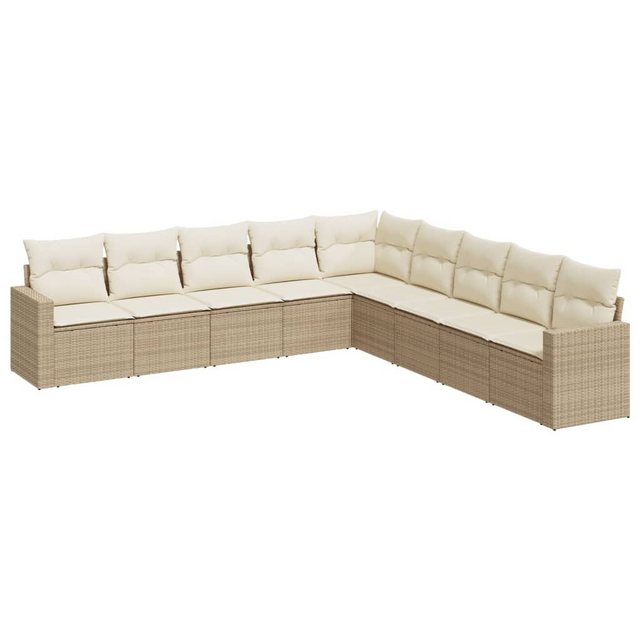 vidaXL Sofaelement 9-tlg. Garten-Sofagarnitur mit Kissen Beige Poly Rattan günstig online kaufen