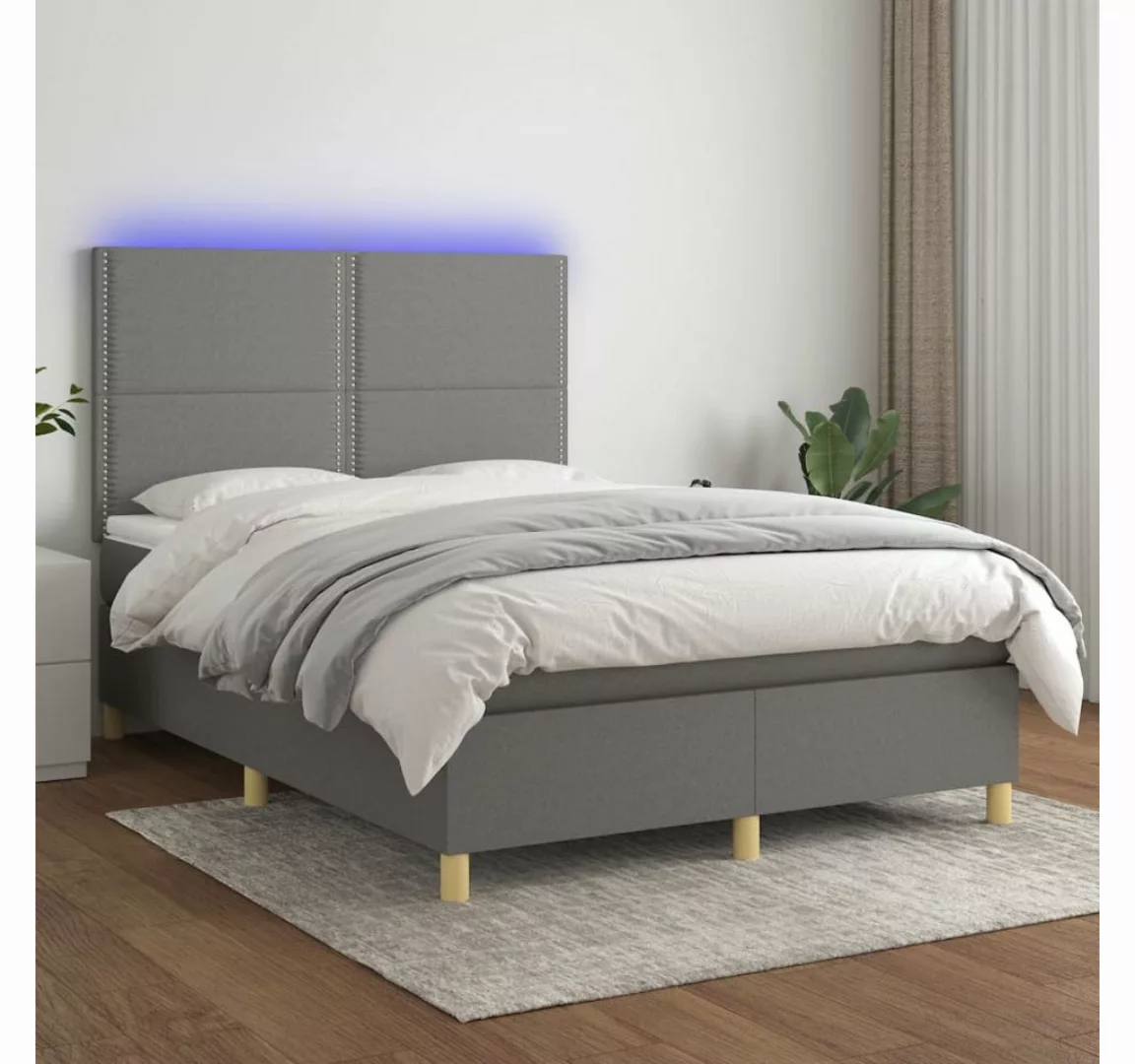 vidaXL Boxspringbett Boxspringbett mit Matratze LED Dunkelgrau 140x190 cm S günstig online kaufen