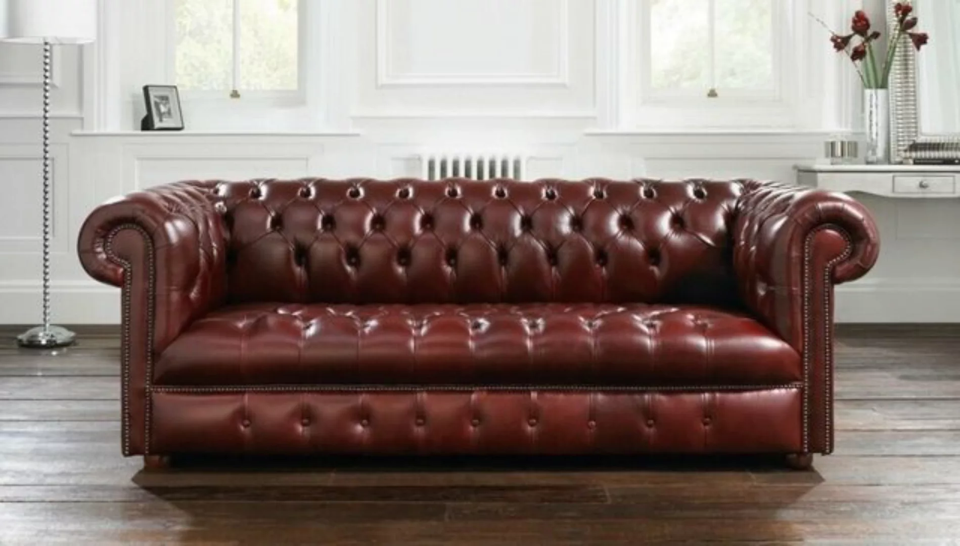 JVmoebel 3-Sitzer Chesterfield Sofa 3 SITZER Polster Designer 100% Leder So günstig online kaufen