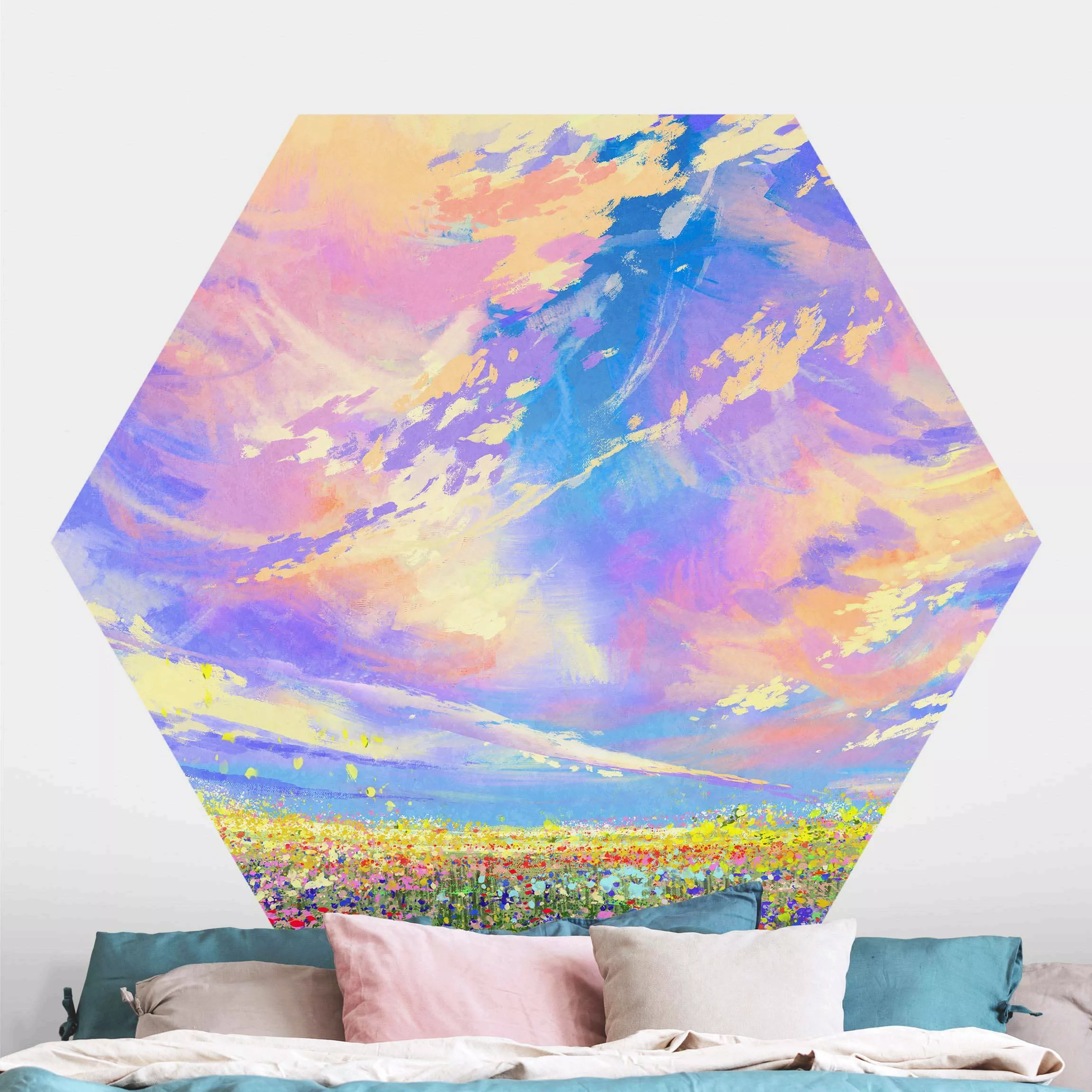 Hexagon Mustertapete selbstklebend Gemalter Anime Himmel günstig online kaufen